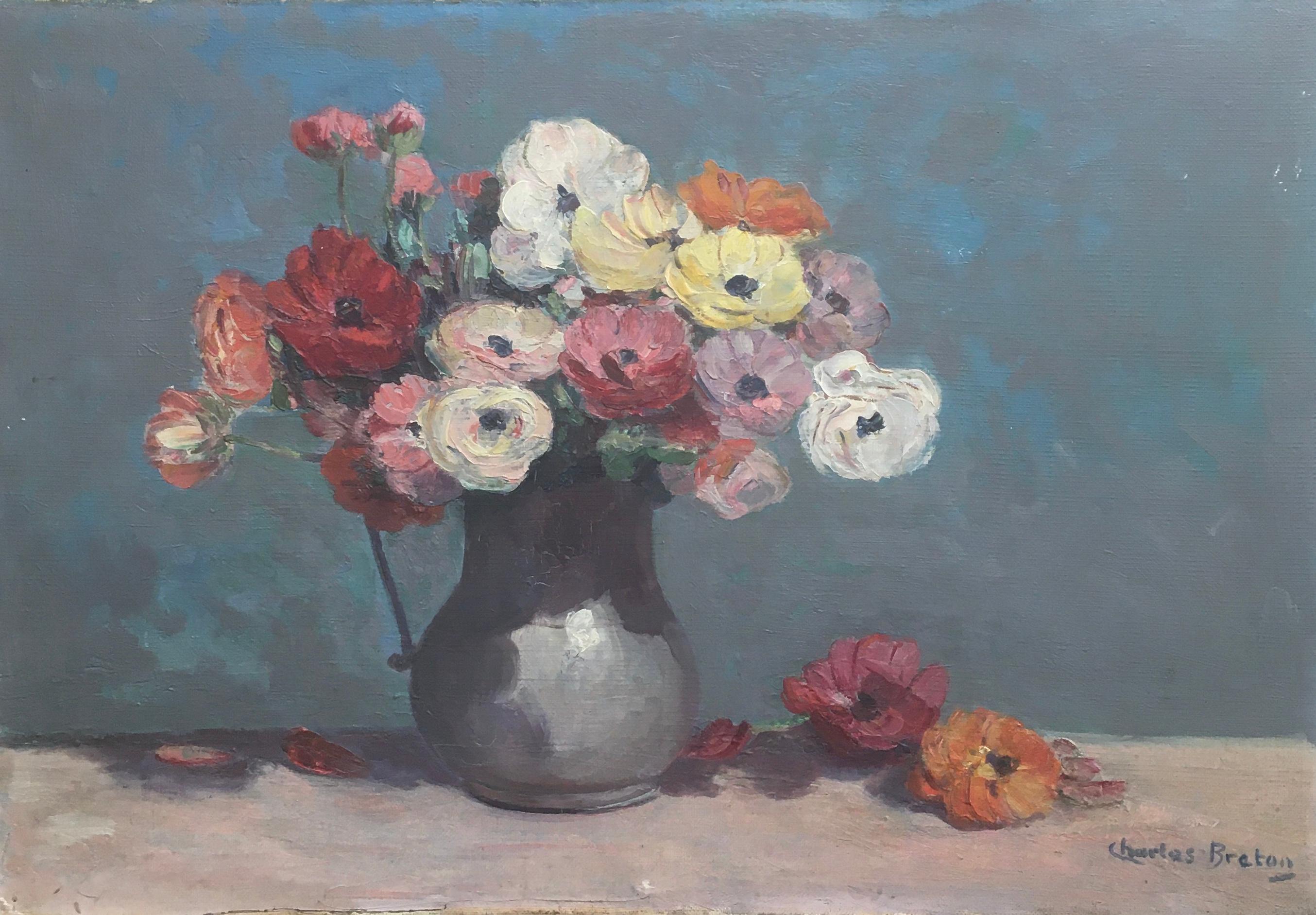 Bouquet of Flowers in Pitcher - Painting by Charles Breton