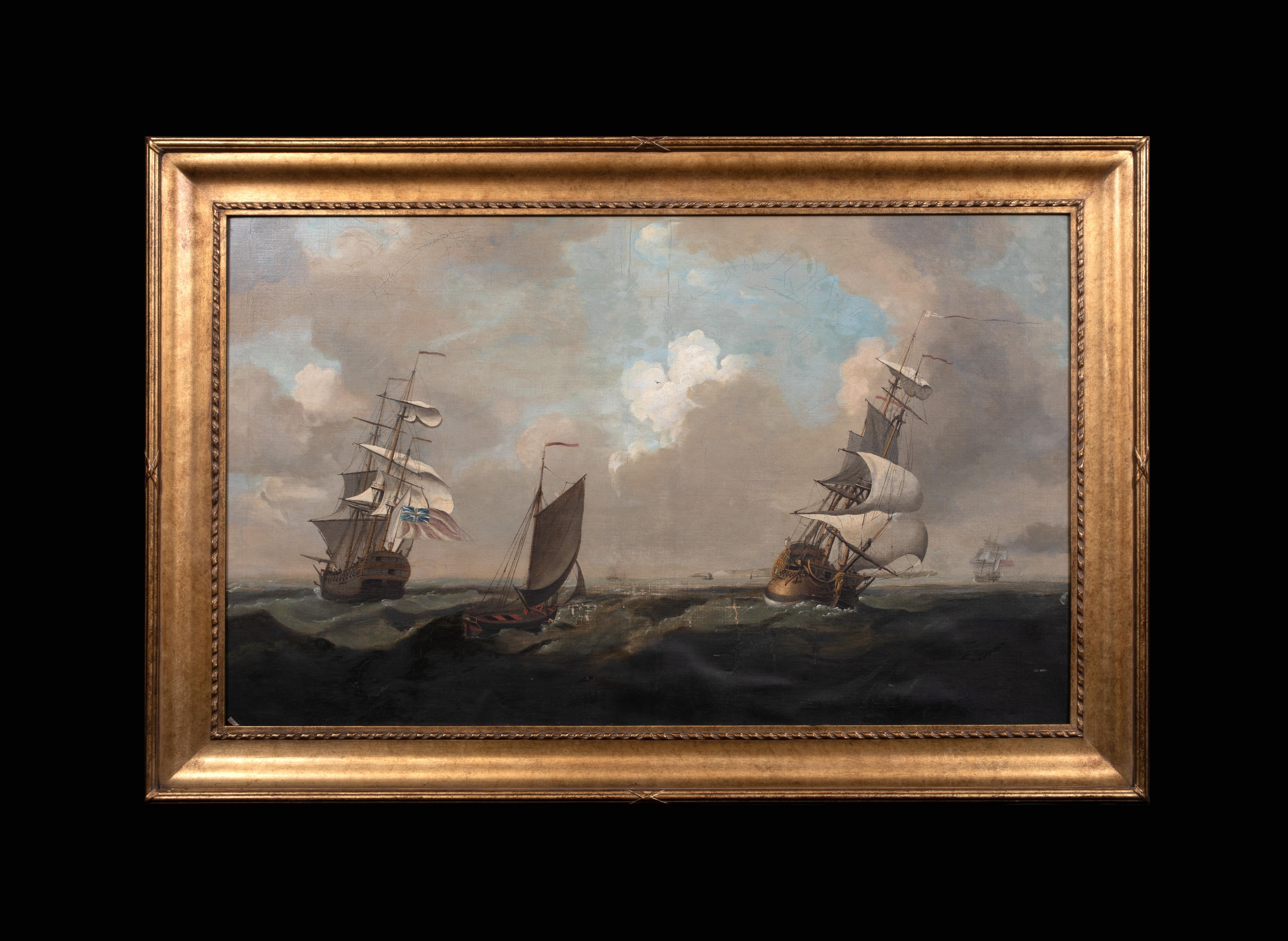 Squadrone della Royal Navy britannica in manovra al largo di Dover, XVIII secolo - Painting di Charles Brooking