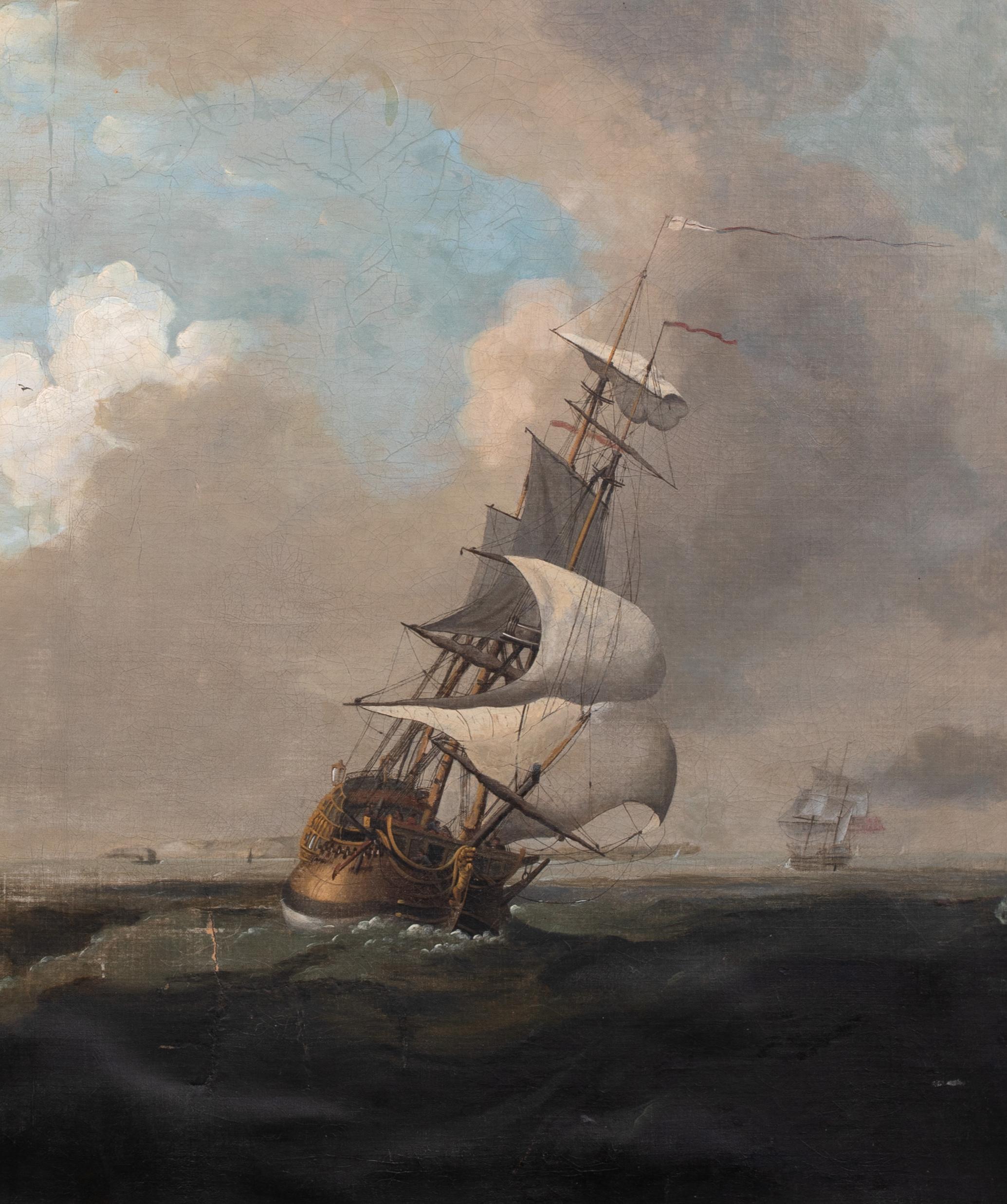 Squadrone della Royal Navy britannica in manovra al largo di Dover, XVIII secolo

Charles Brooking (1723-1759) 

Grande scena del XVIII secolo delle navi di uno squadrone della Royal Navy britannica che eseguono manovre al largo della costa di