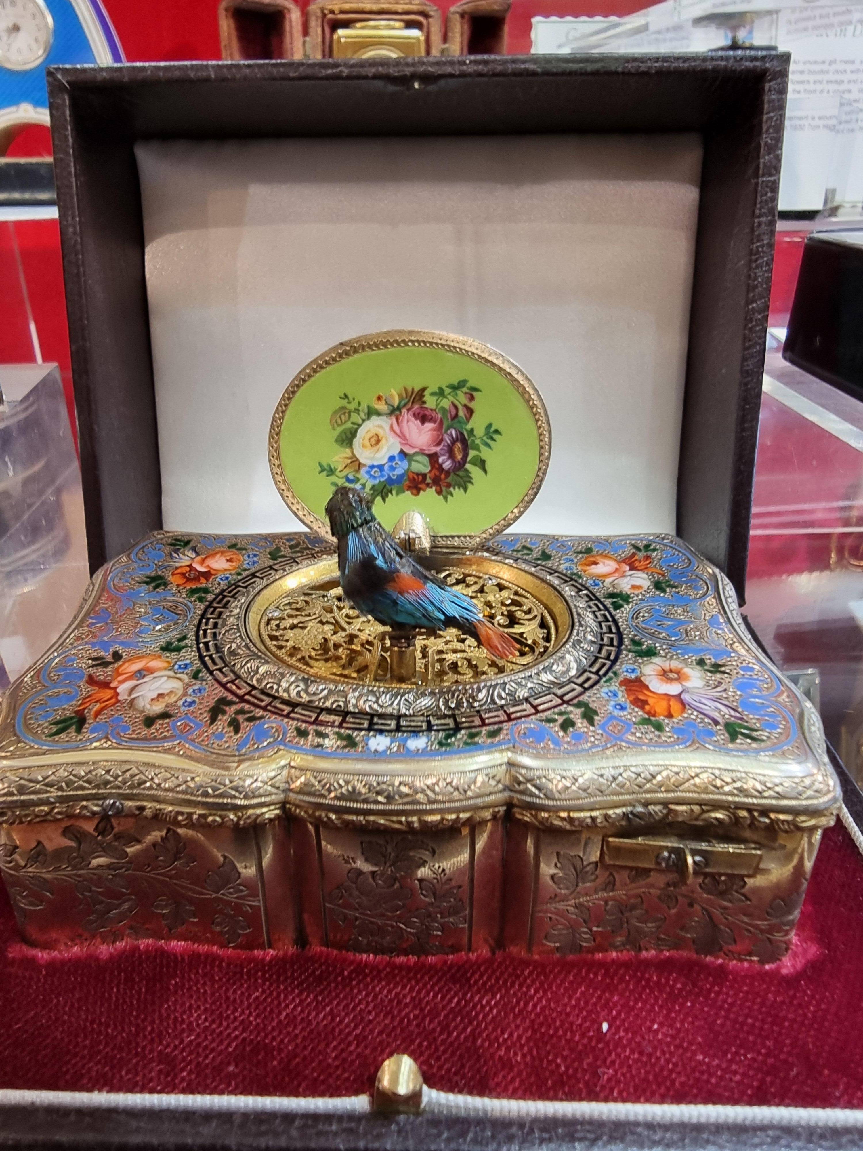 Suisse Charles Fr̩ Bird, mouvement à fusée, argent doré et émail. en vente