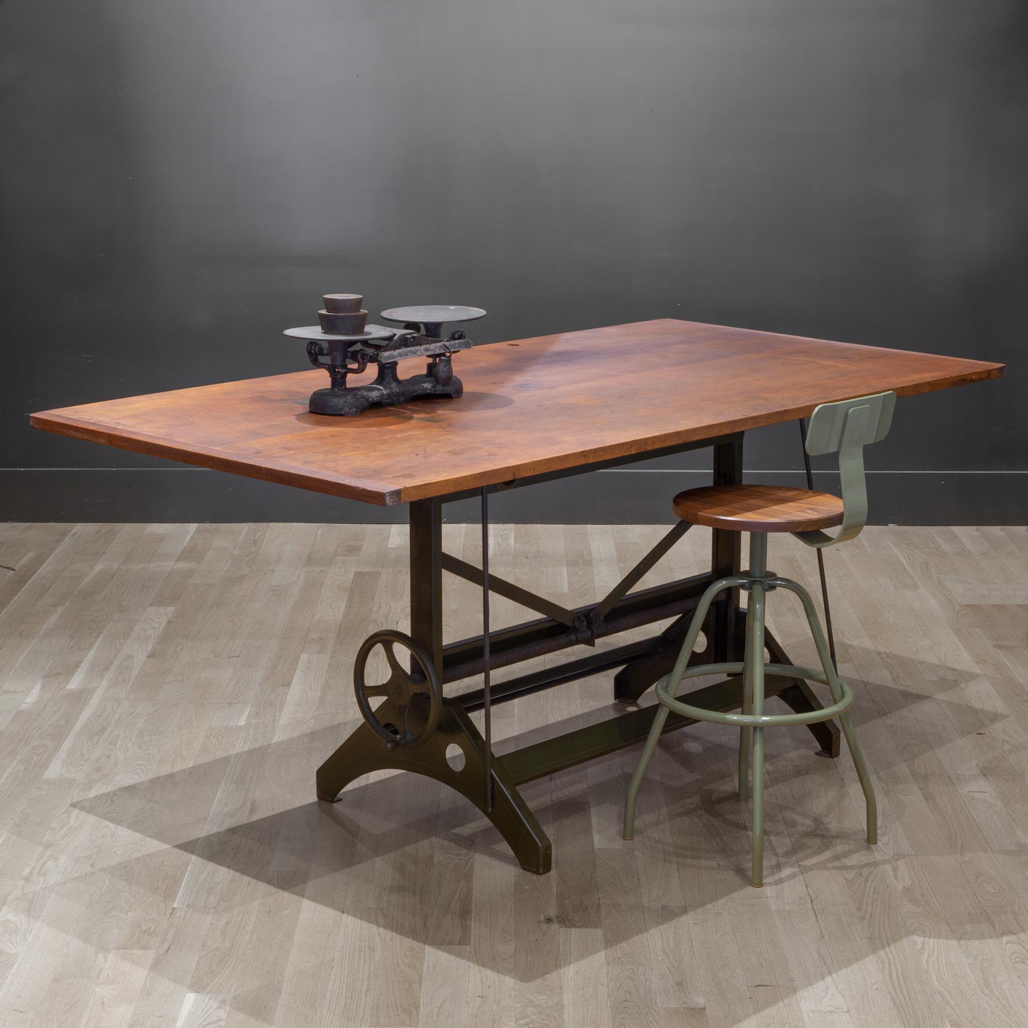 Charles Bruning Industrial Adjustable Dining/Desk Drafting Table circa 1940-1950 In Good Condition In San Francisco, CA