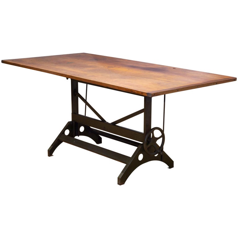 Charles Bruning Industrial Adjustable Dining/Desk Drafting Table circa