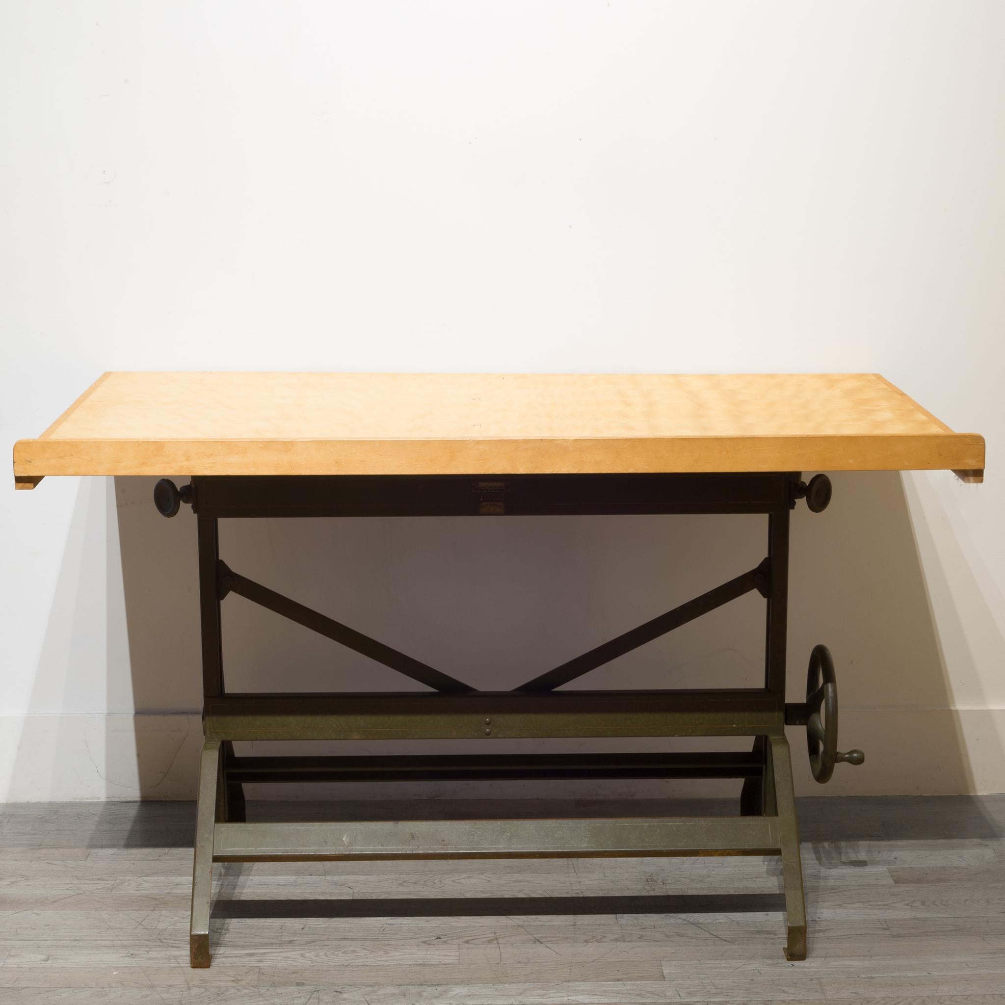 20th Century Charles Bruning Industrial Adjustable Drafting Table, circa 1940-1950