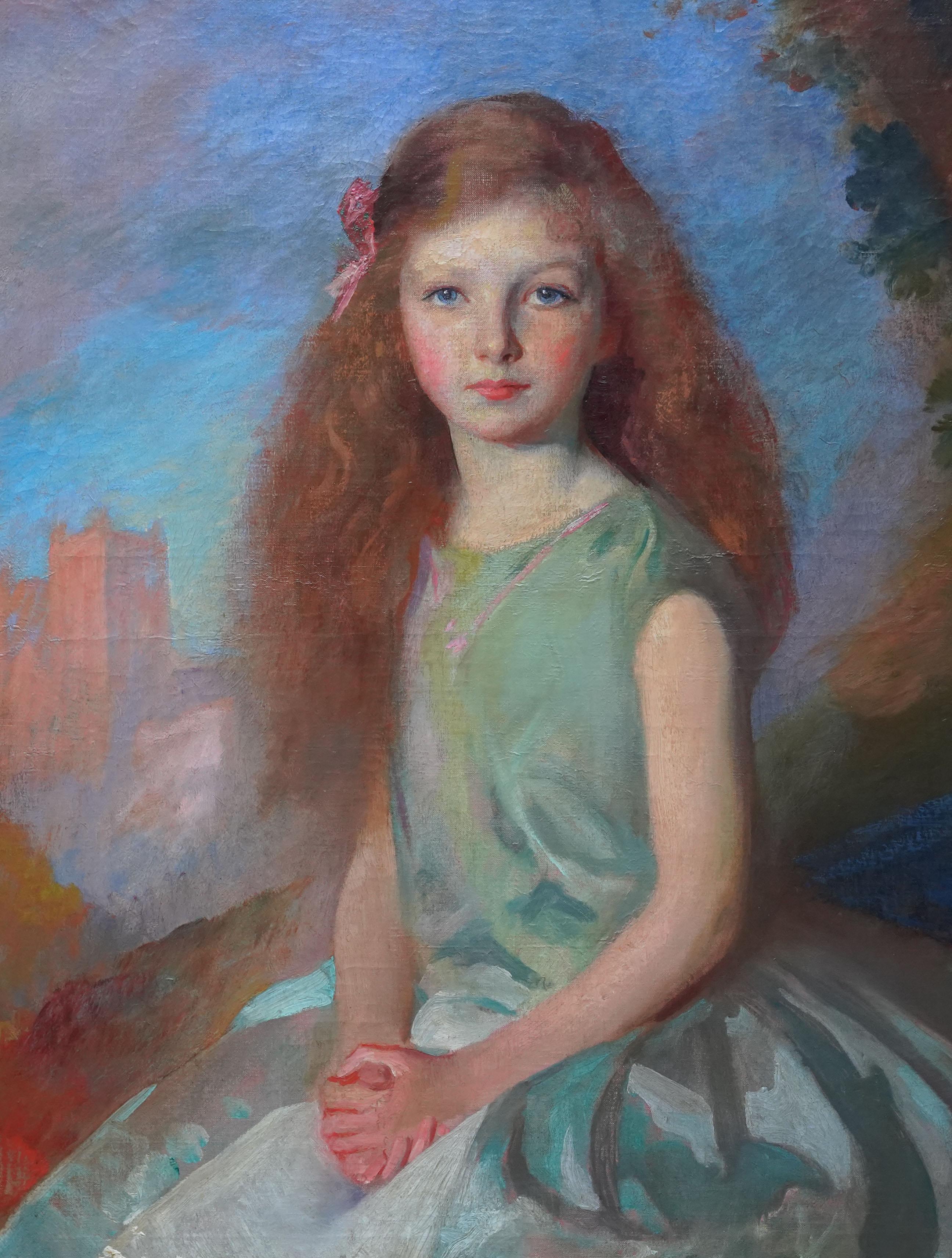 Retrato de Mary Haggie - Británico 1925 arte retrato paisaje pintura al óleo - Painting Realista de Charles Buchel