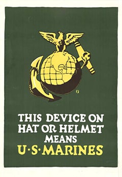 Original "This Device on Hat or Helmet Means U. S. Marines" vintage poster