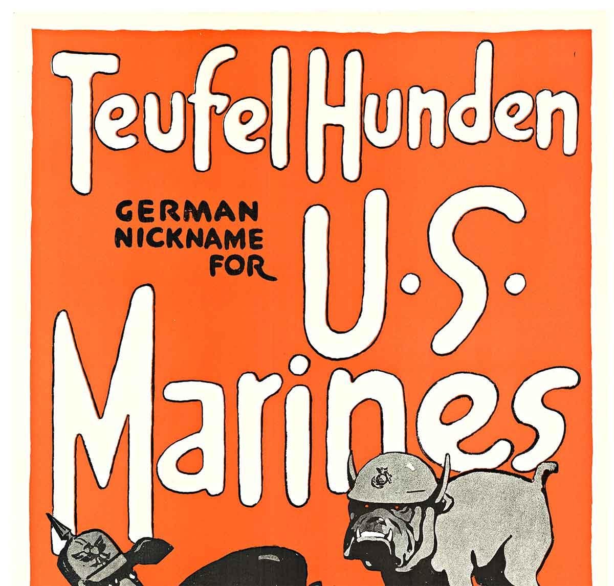 Poster d'epoca originale del TEUFEL HUNDEN (Devil Dogs) degli U.S. MARINES - Print di Charles Buckles Falls.  a.k.a. C. B. Falls