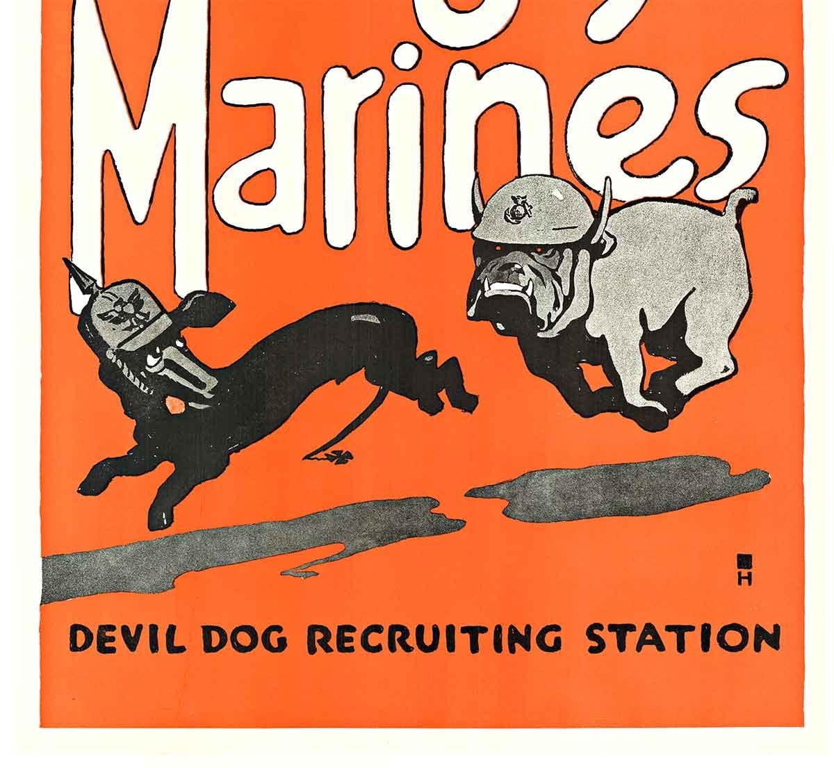 Poster d'epoca originale del TEUFEL HUNDEN (Devil Dogs) degli U.S. MARINES - Print Impressionismo americano di Charles Buckles Falls.  a.k.a. C. B. Falls