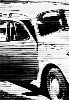 Betty & Her Beetle, quadro nero e beige raffigurante una donna e un Maggiolino Volkswagen