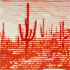 Desert Cactus (Orange), orange and white painting of cacti in the desert