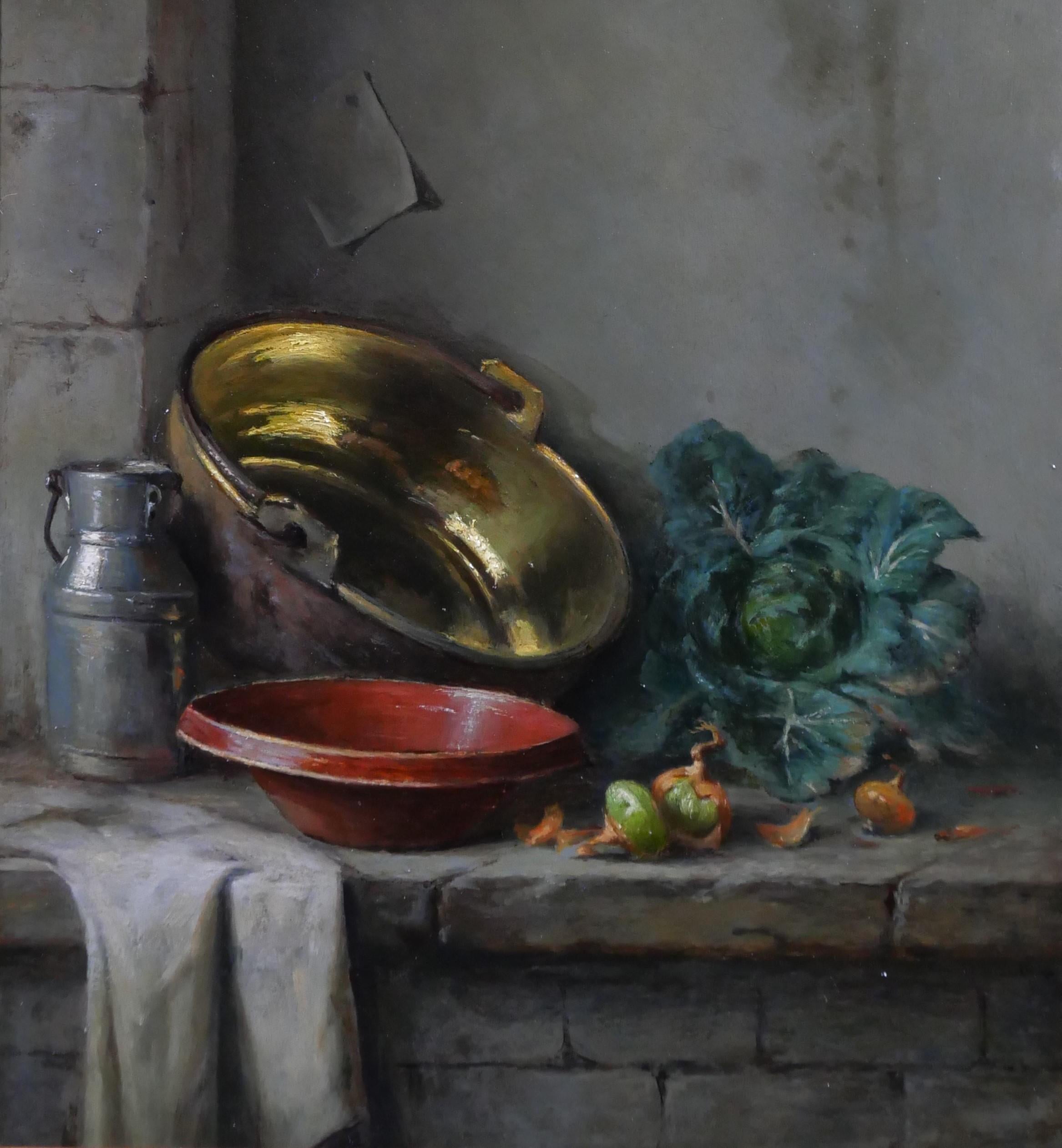 Karl BULFFER
Thann, 1858 - Thann, 1934, französisch (elsässisch)
Stilleben mit Gemüse
Gemälde, Öl auf Holz
Unterzeichnet
Gemälde: 24 x 32,5 cm (9,4 x 12,8 Zoll)
Schöner 19. Rahmen: 36,5 x 43,5 cm (14,4 x 17,1 Zoll)
Sehr guter Zustand
CIRCA 1900
Auf
