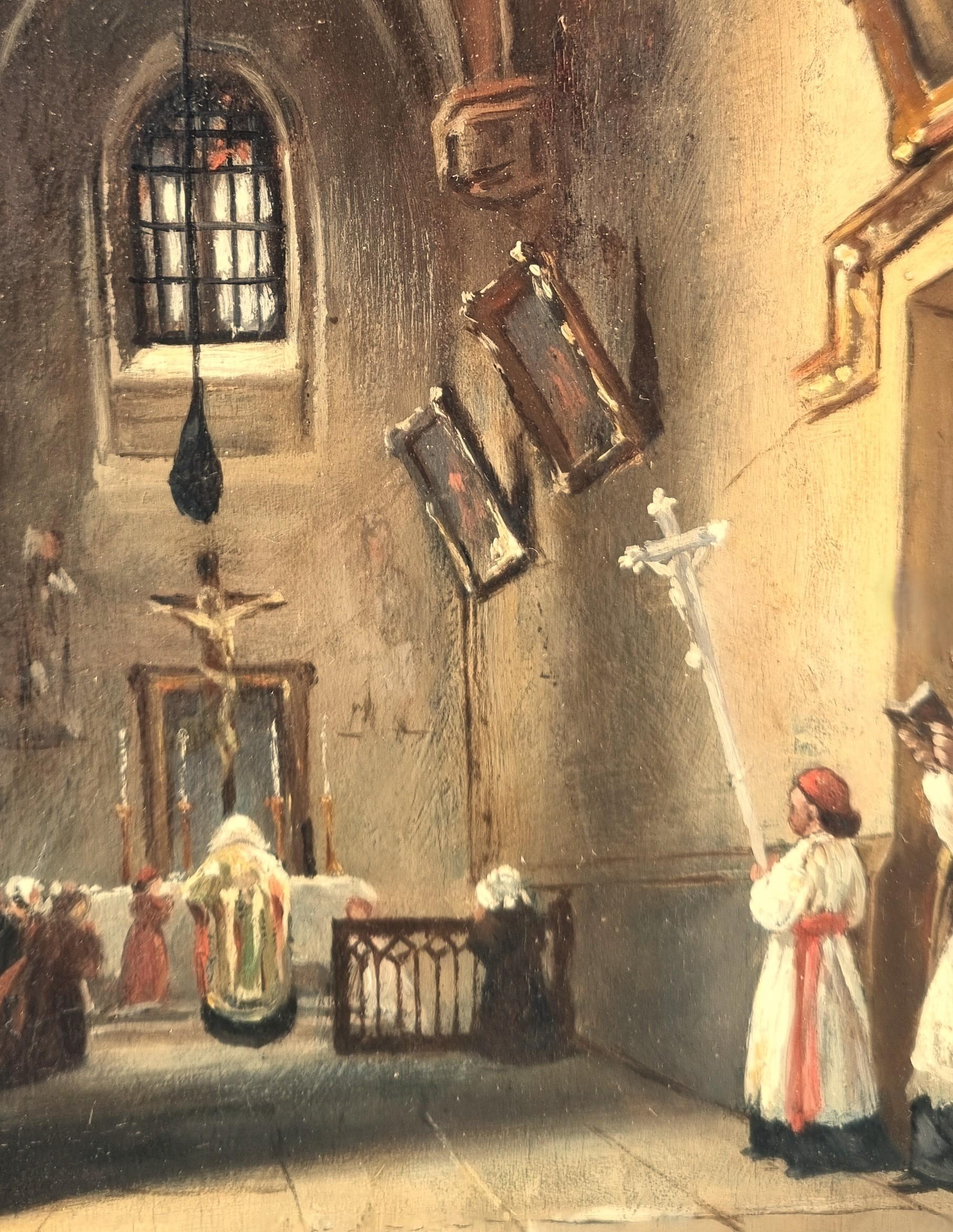 Französisch Malerei Interior Church Saint Germain Charonne in Paris Troubadour 19. im Angebot 1