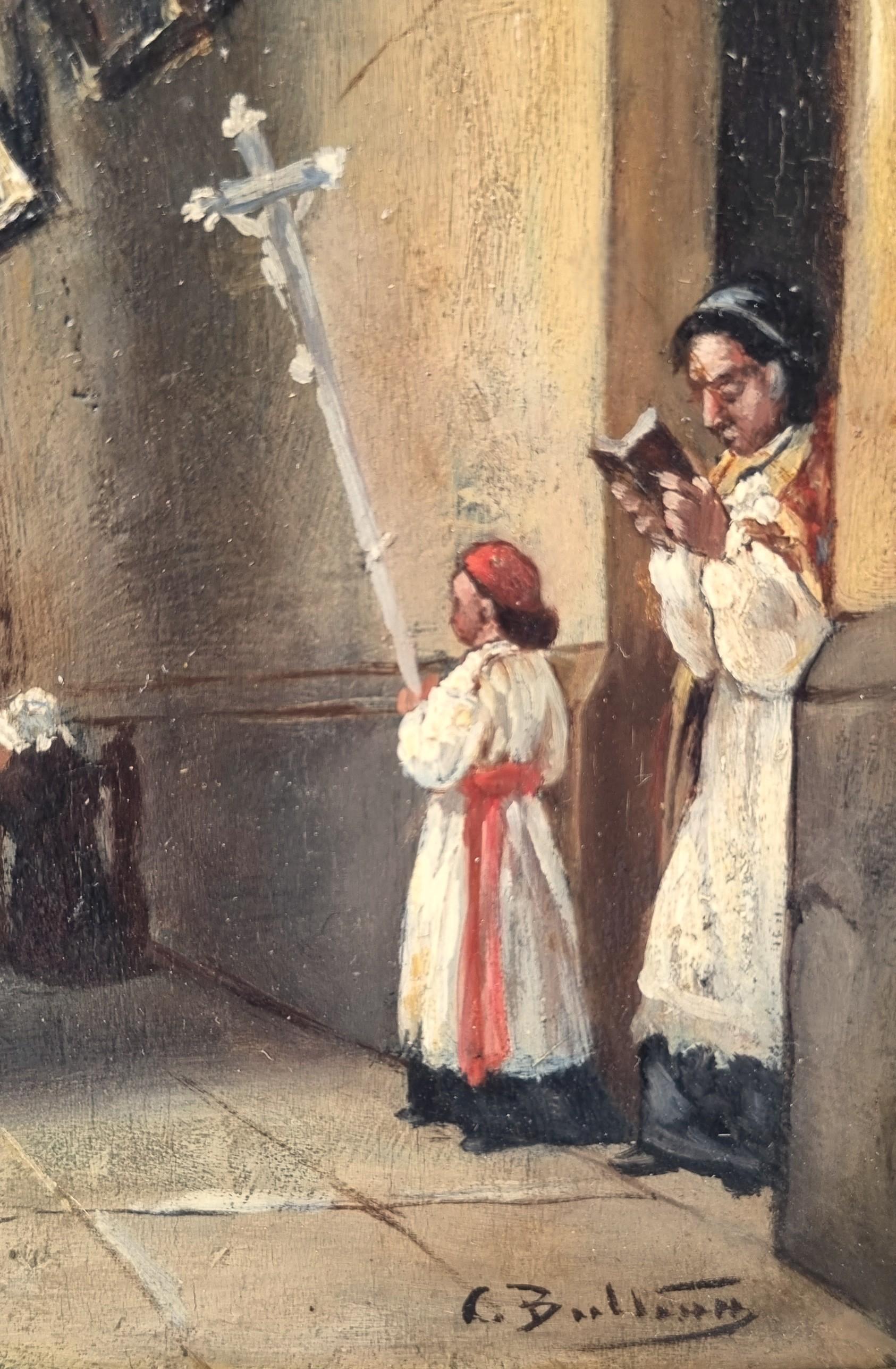 Französisch Malerei Interior Church Saint Germain Charonne in Paris Troubadour 19. im Angebot 2