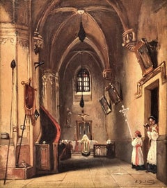 Französisch Malerei Interior Church Saint Germain Charonne in Paris Troubadour 19.
