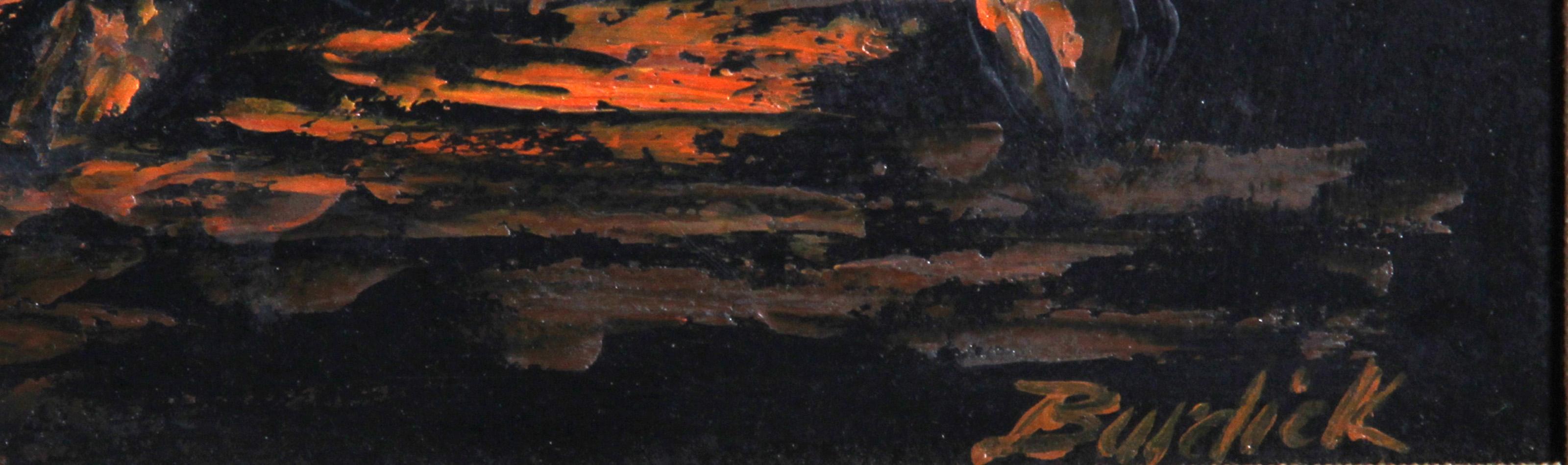 Caballero y toro, pintura moderna al óleo sobre tabla de Charles Burdick en venta 1