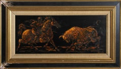 Caballero y toro, pintura moderna al óleo sobre tabla de Charles Burdick