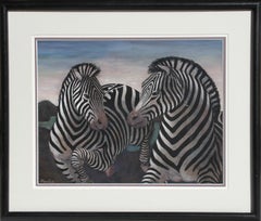 Zebras, Modern Acrylic on Board Painting by Charles Burdick