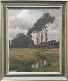 Paysage de rive édouardien - peinture à l'huile impressionniste britannique Sussex