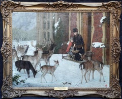 Sisters of Charity - British Victorian exhibited deer in landscape oil painting 