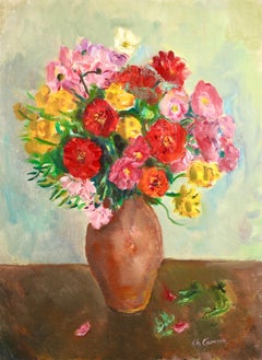 Fleurs au pot de gres rose - Fauvist Still Life Oil Painting by Charles Camoin