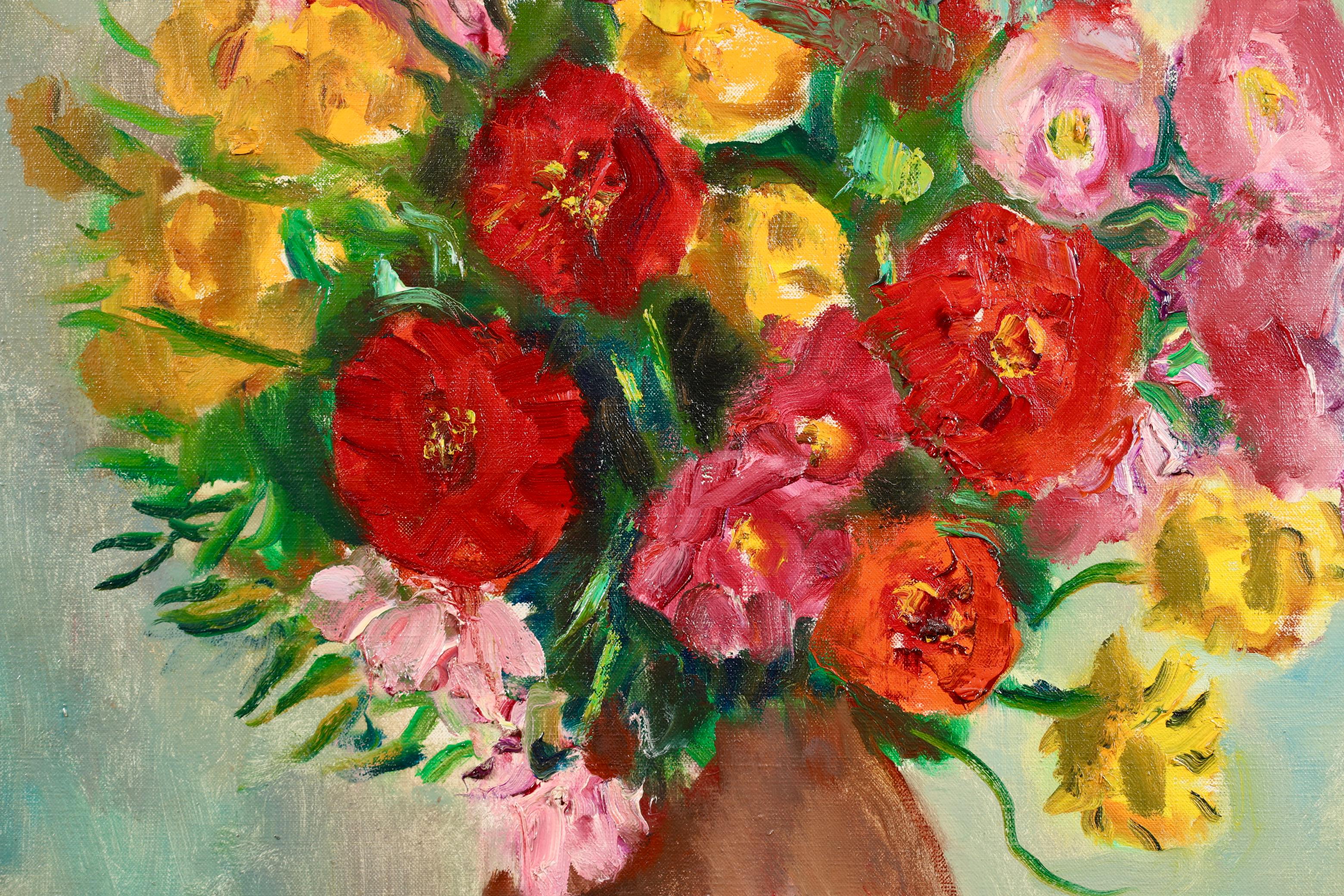 Fleurs au pot de gris rose - Peinture à l'huile fauviste de Charles Camoin  en vente 2
