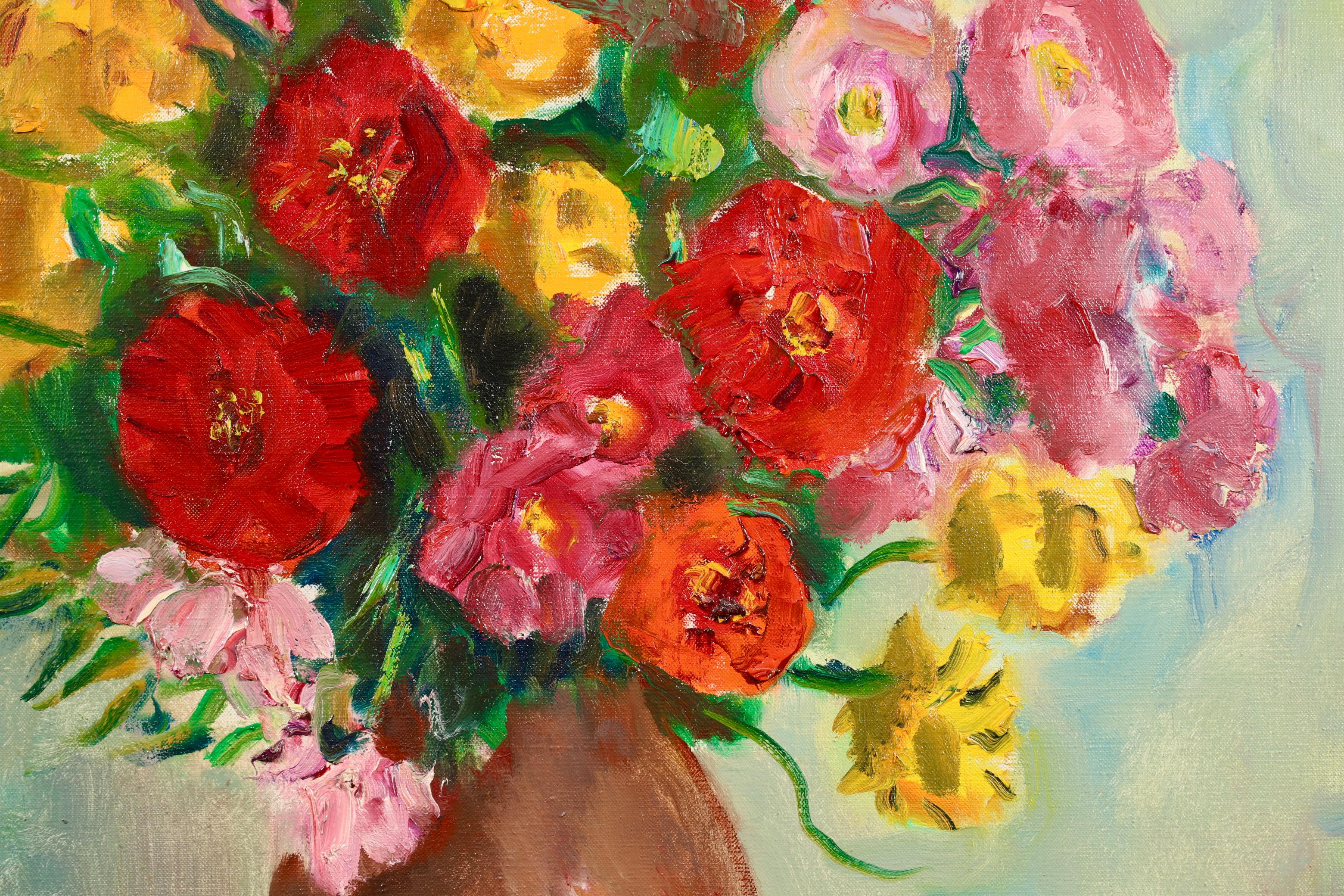 Fleurs au pot de gris rose - Peinture à l'huile fauviste de Charles Camoin  en vente 3