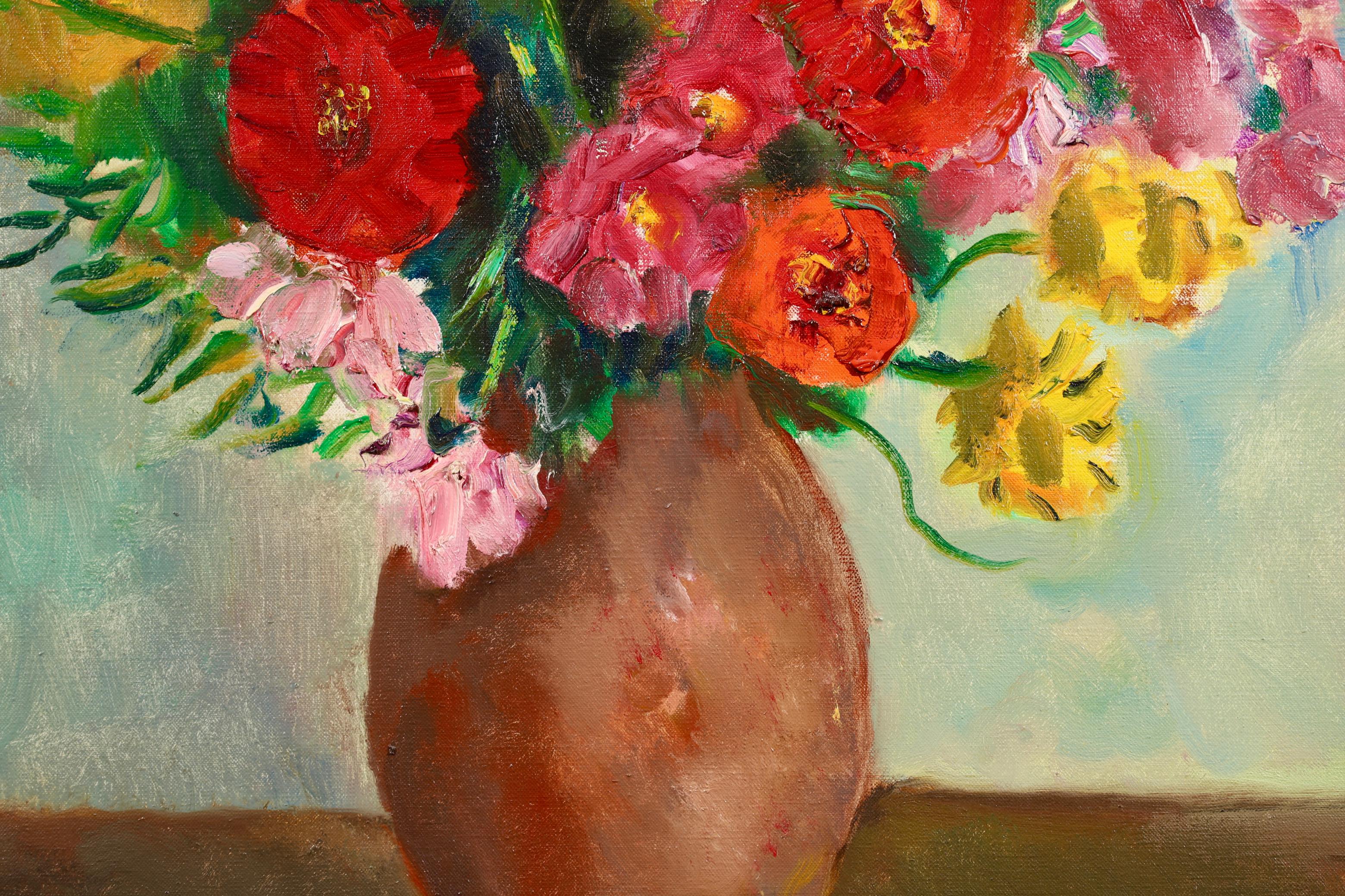 Fleurs au pot de gris rose - Peinture à l'huile fauviste de Charles Camoin  en vente 4
