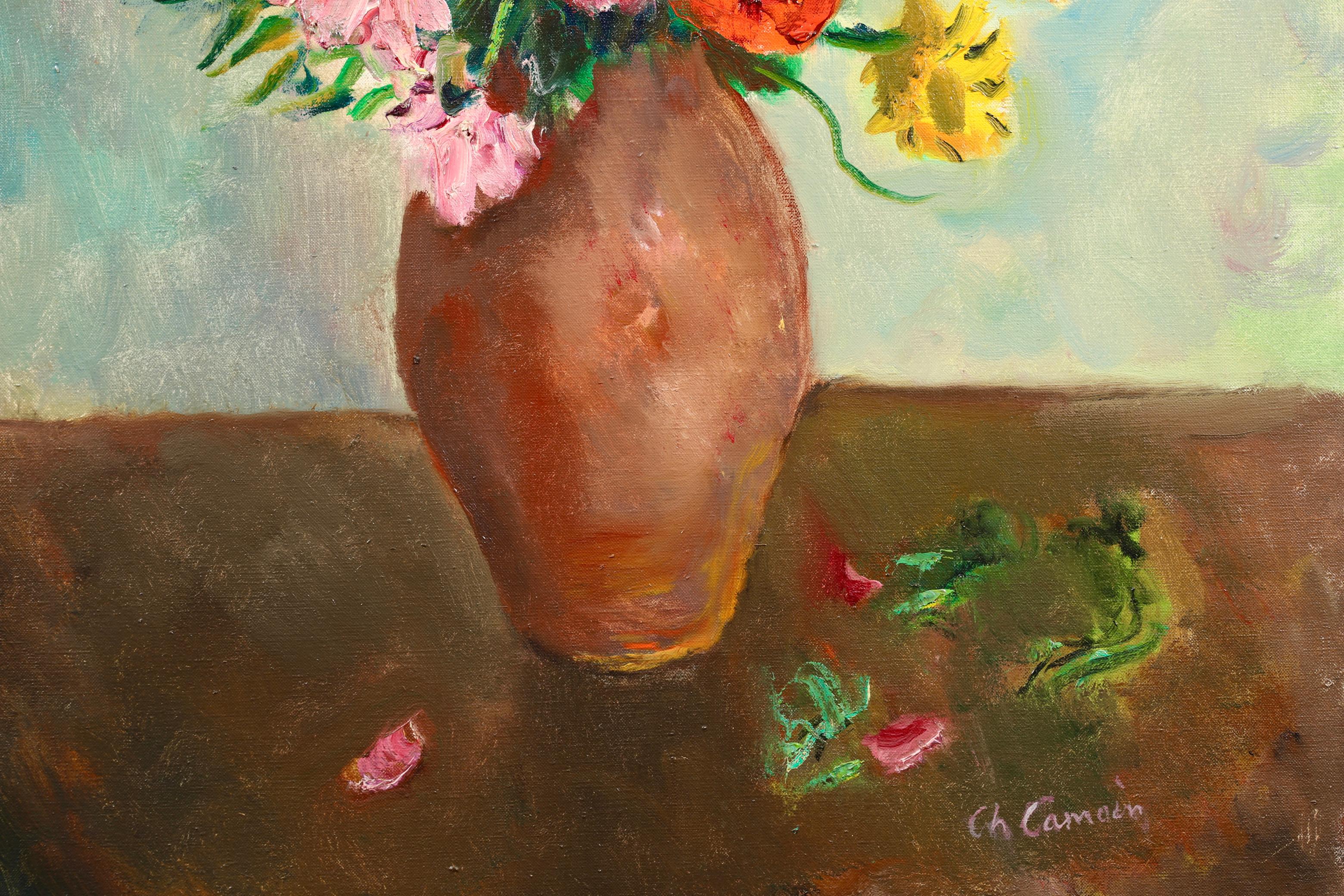 Fleurs au pot de gres rose - Natura morta fauvista dipinta a olio da Charles Camoin 6