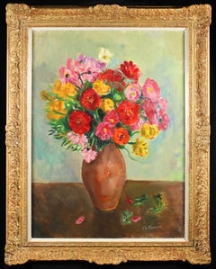 Antique Fleurs au pot de gres rose - Fauvist Still Life Oil Painting by Charles Camoin 