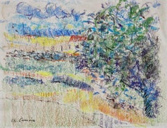 Mas en Provence - 20th Century Pastel, Tree in Landscape by Charles Camoin