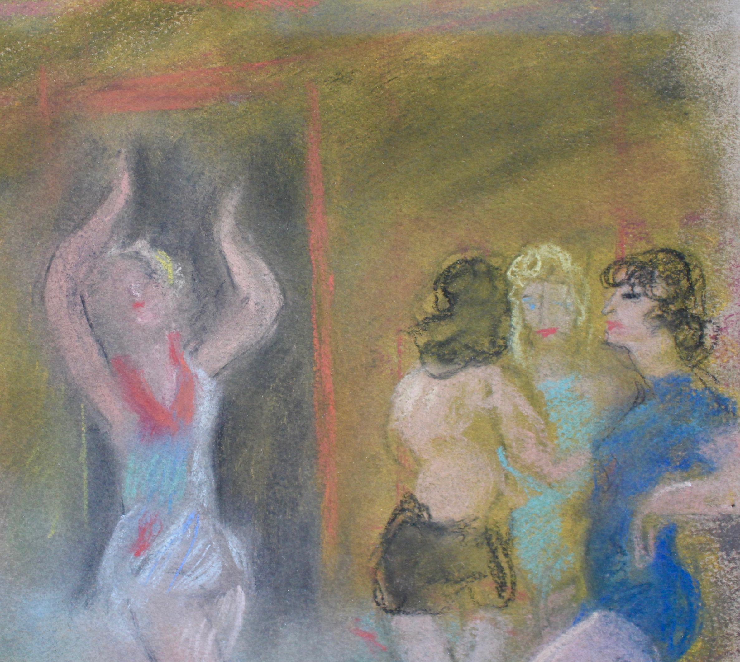 'The Cabaret Rehearsal', pastel on art paper, by Charles Camoin (circa 1920s - 1930s). Charles Camoin was known for his paintings of the cabaret scene and this work of art captures a glimpse in time from early 20th Century France. In this depiction,