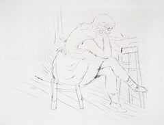 A long Study Day : Girl Reading - Original etching - Hand Signed