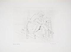 A long Study Day : Girl Reading - Original etching - Hand Signed