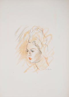 Vintage Blond Hair Girl - Original Lithograph - Signed