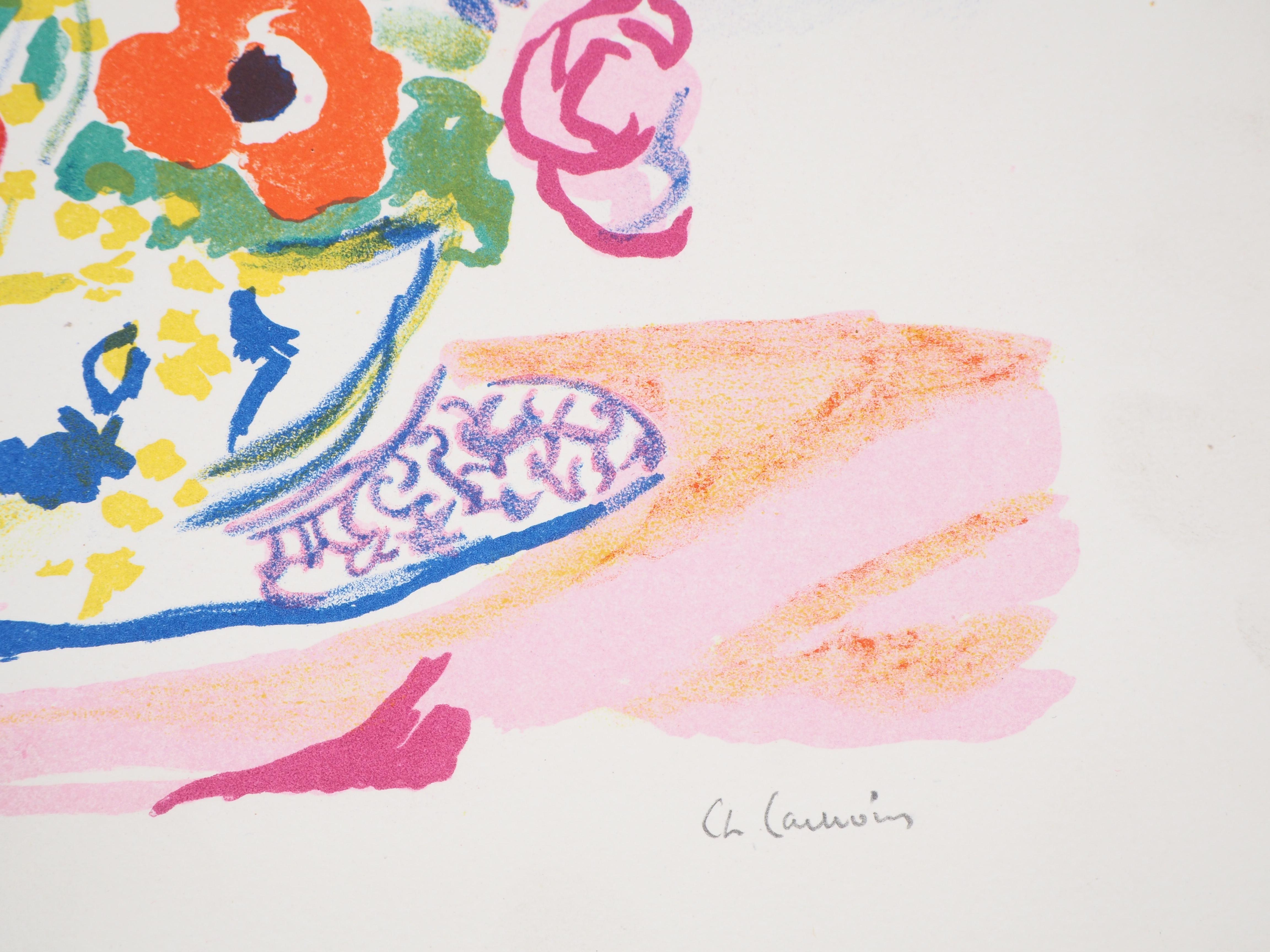 Buntes Blumenstrauß – Originallithographie – signiert – Print von Charles Camoin