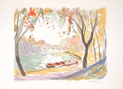 Fall in Paris : Near Seine River - Original Lithograph - Signed