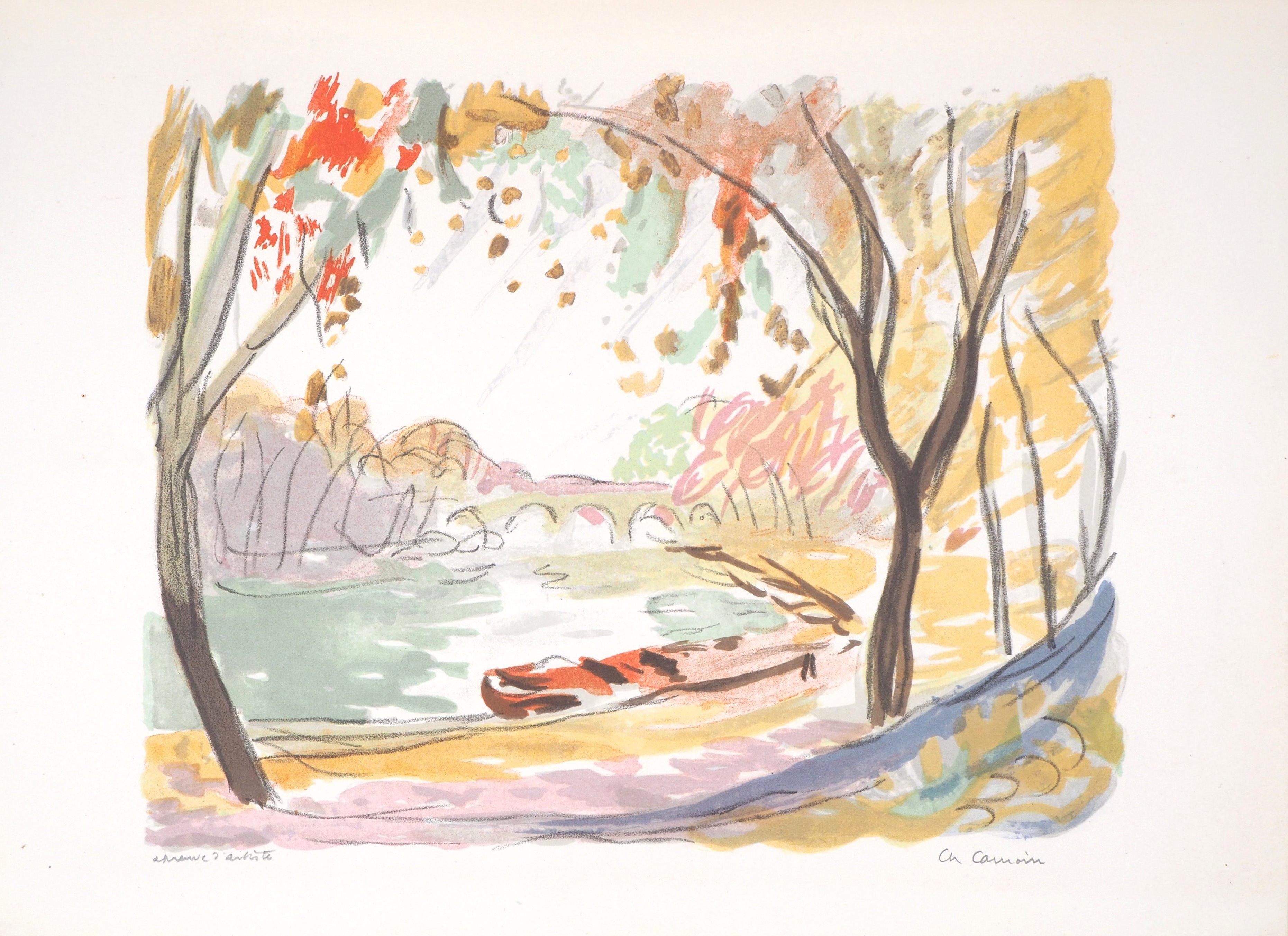 Otoño en París : Cerca del río Sena - Litografía original - Firmada - Print de Charles Camoin