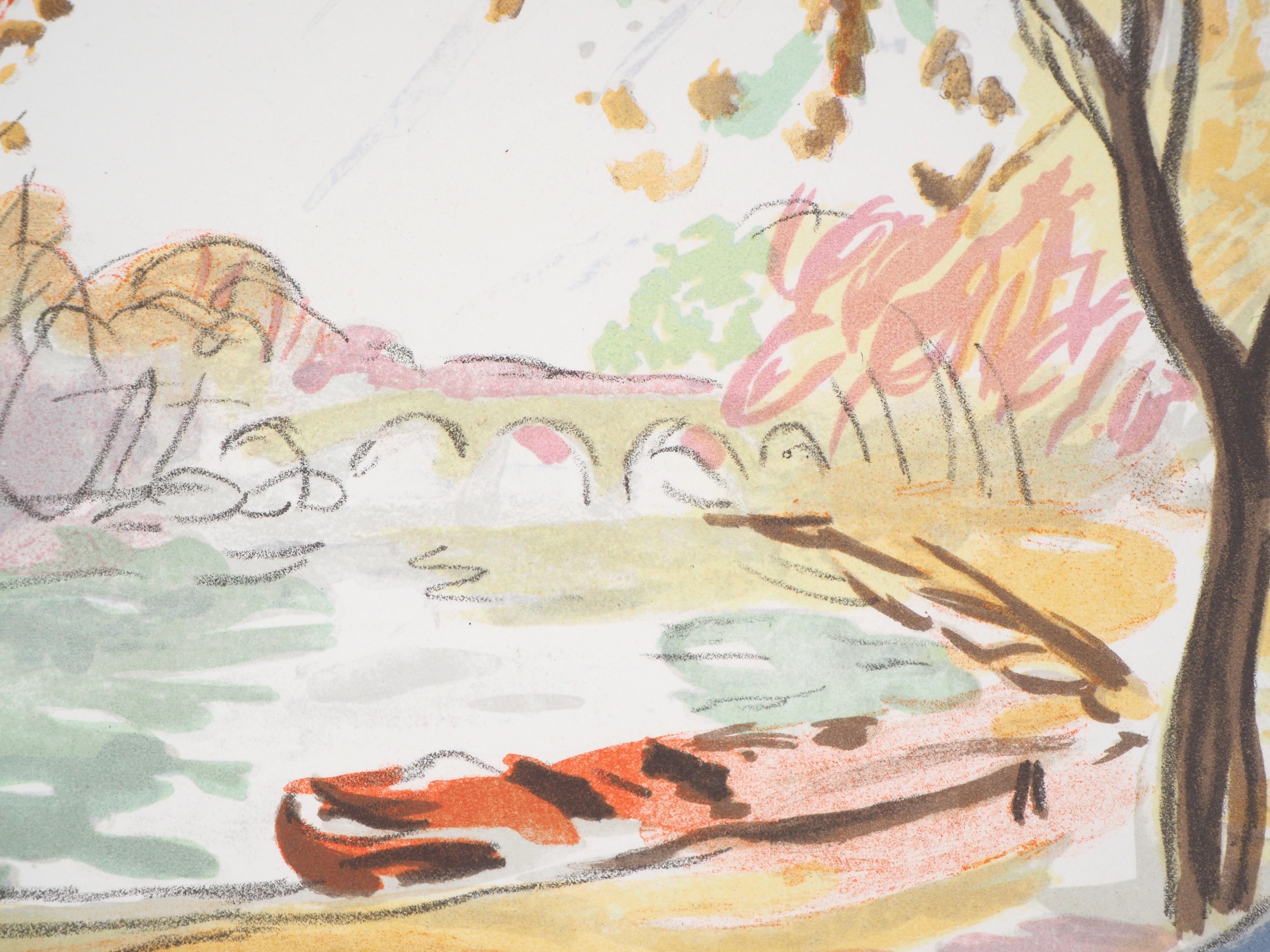 Otoño en París : Cerca del río Sena - Litografía original - Firmada - Print Moderno de Charles Camoin