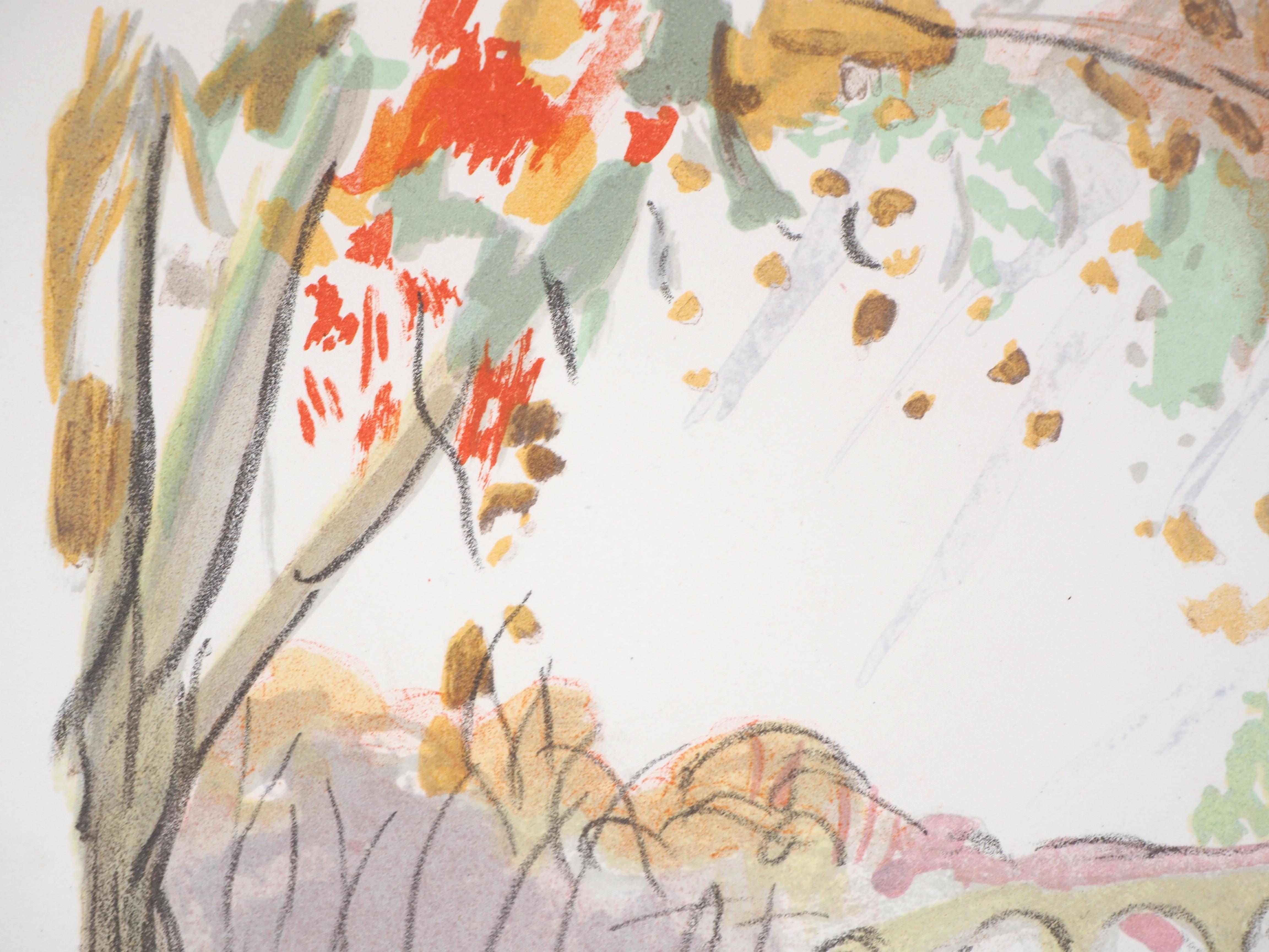 Otoño en París : Cerca del río Sena - Litografía original - Firmada - Landscape Print Beige de Charles Camoin