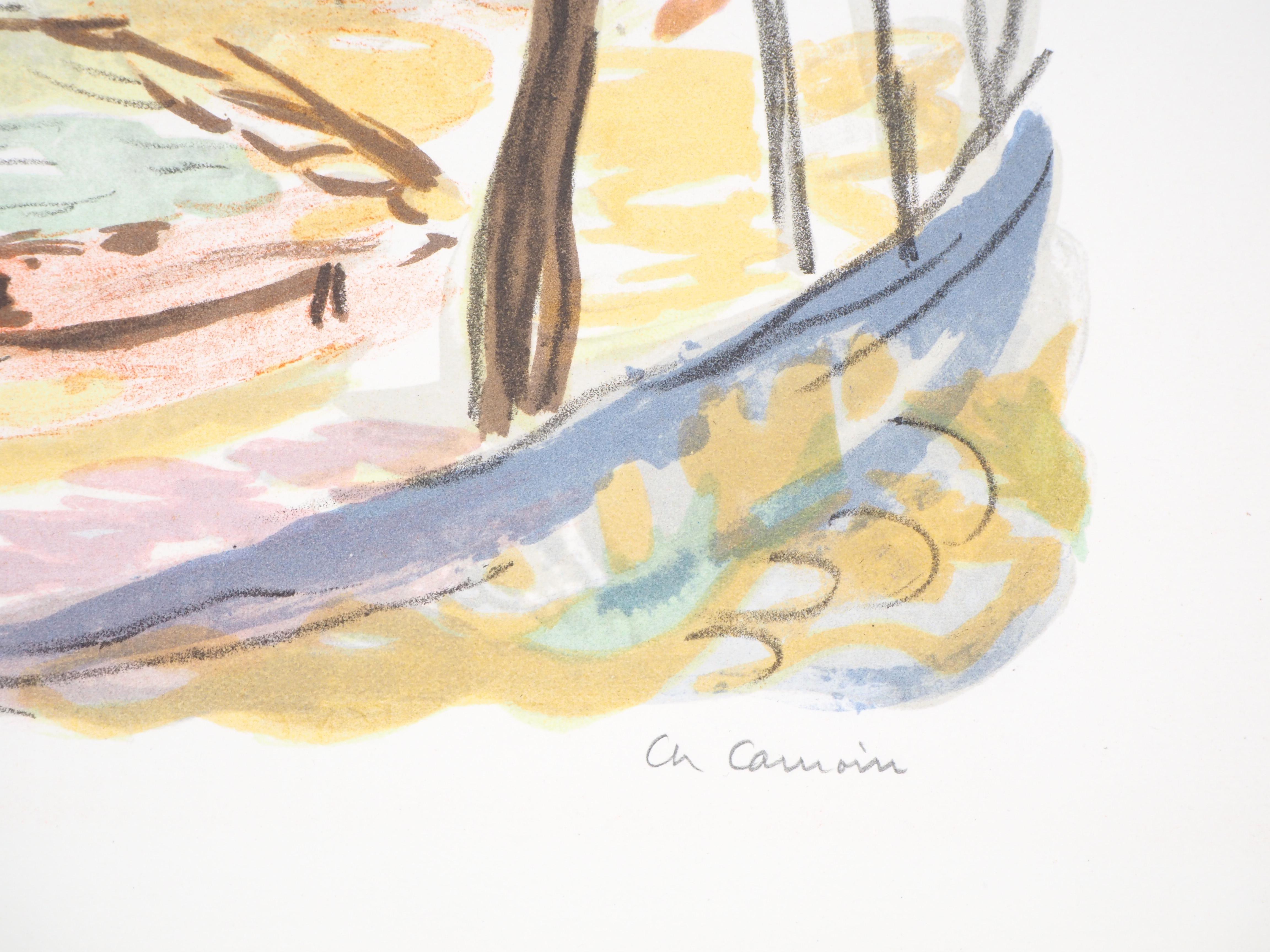 Otoño en París : Cerca del río Sena - Litografía original - Firmada en venta 1
