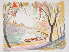 Fall in Paris : Near Seine River - Original Lithograph - Signed