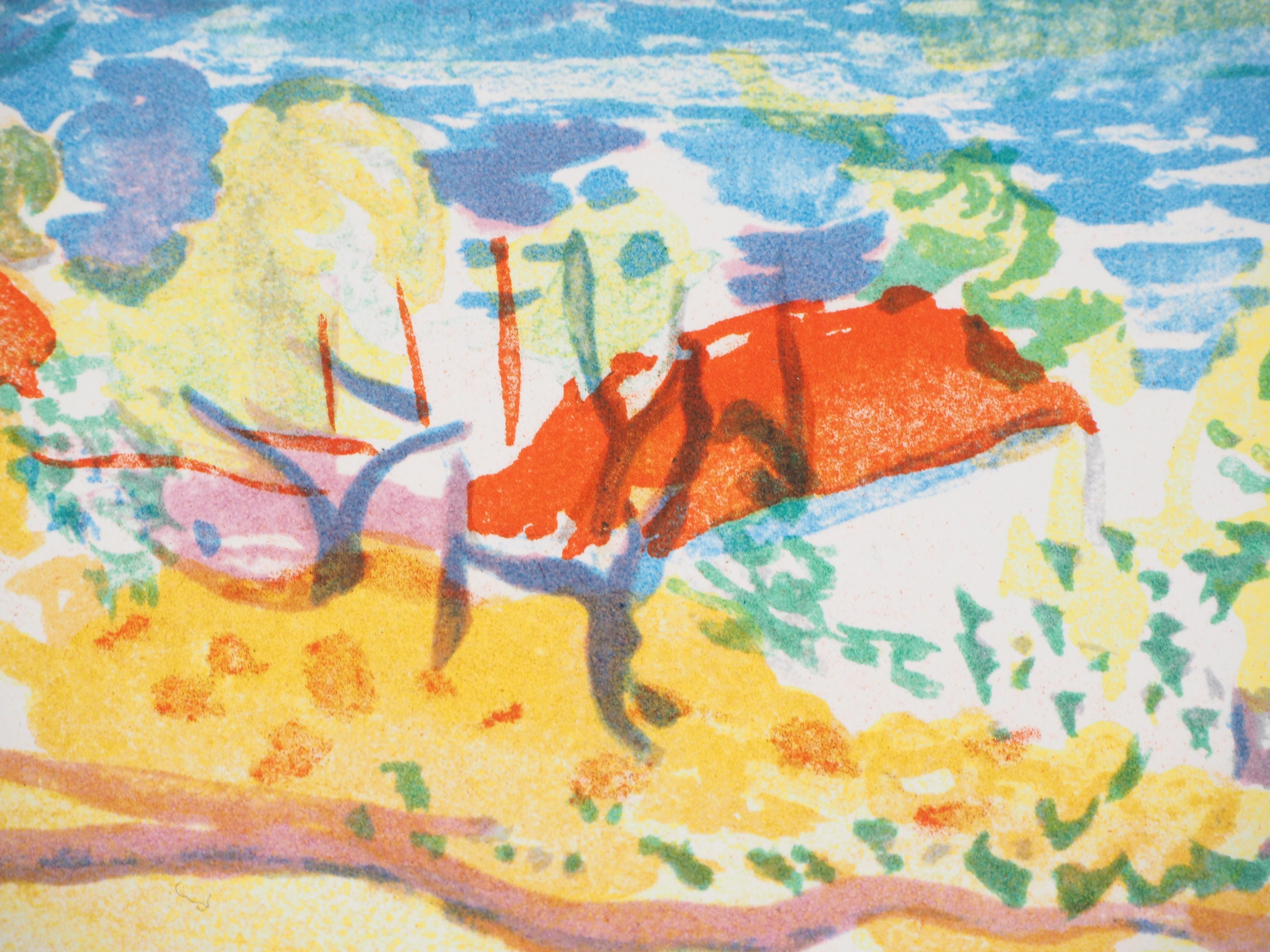 Riviera Francesa : Lado del Mar - Litografía Original - Firmada - Landscape Print Beige de Charles Camoin