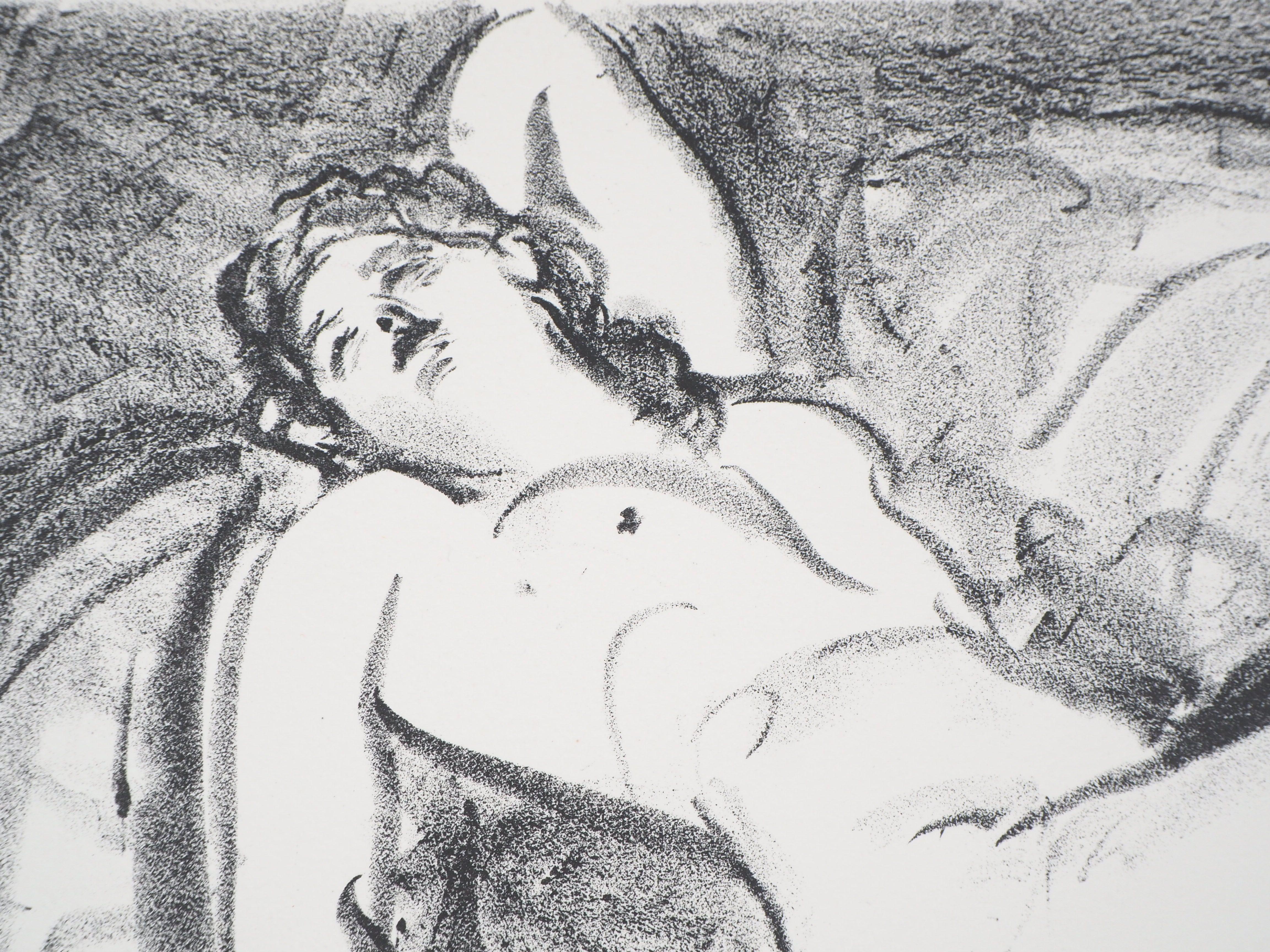 Lying Nude on a Sofa - Original Lithograph - Handsigned - Post-Impressionist Print by Charles Camoin