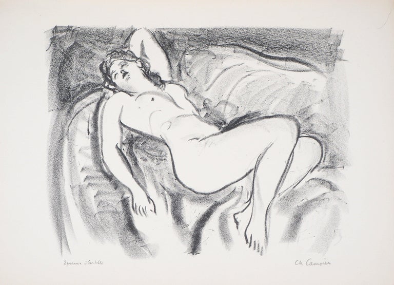 Charles Camoin Figurative Print - Lying Nude on a Sofa - Original Lithograph - Handsigned