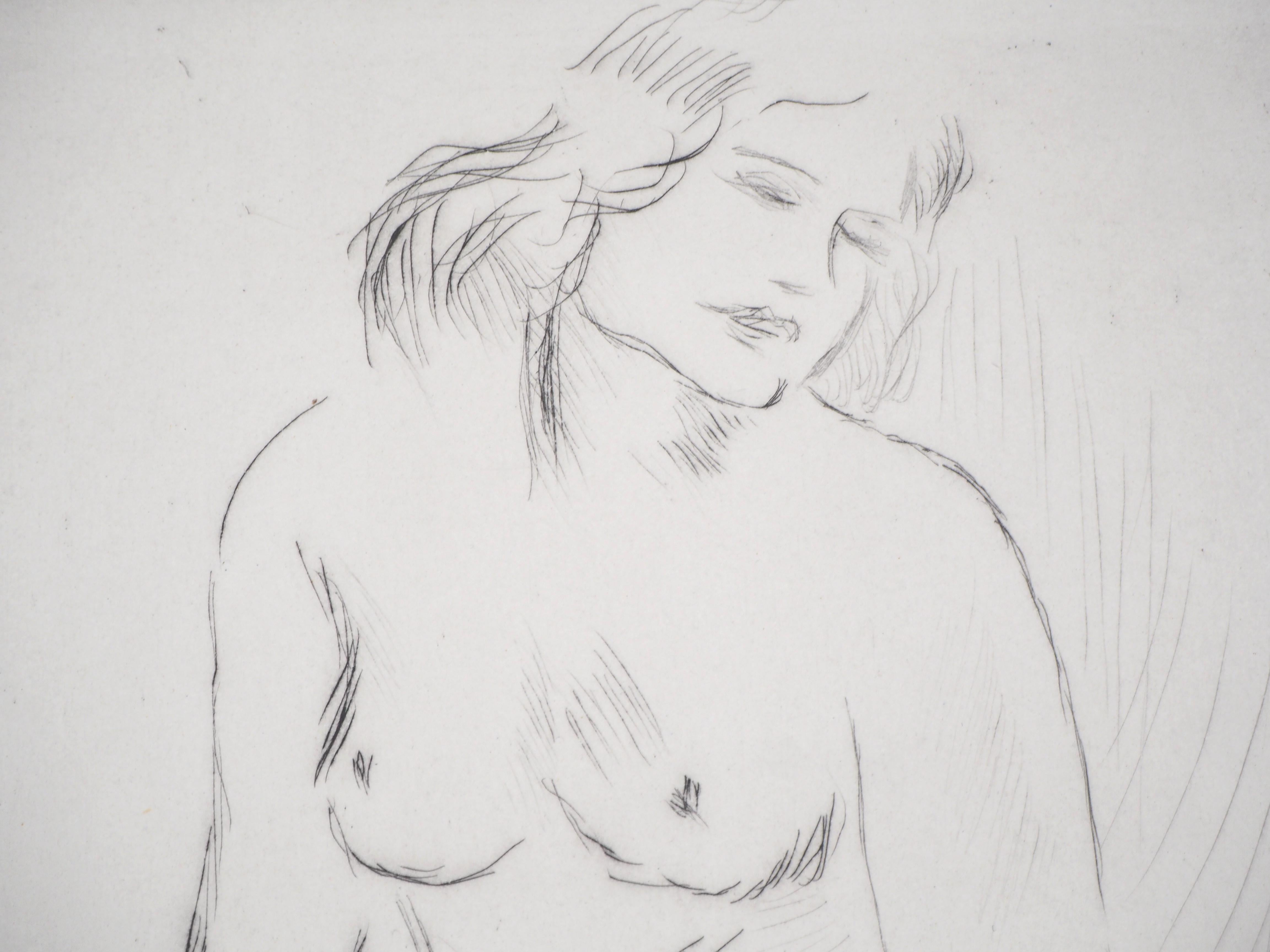 Standing Nude - Original etching - Gray Nude Print by Charles Camoin