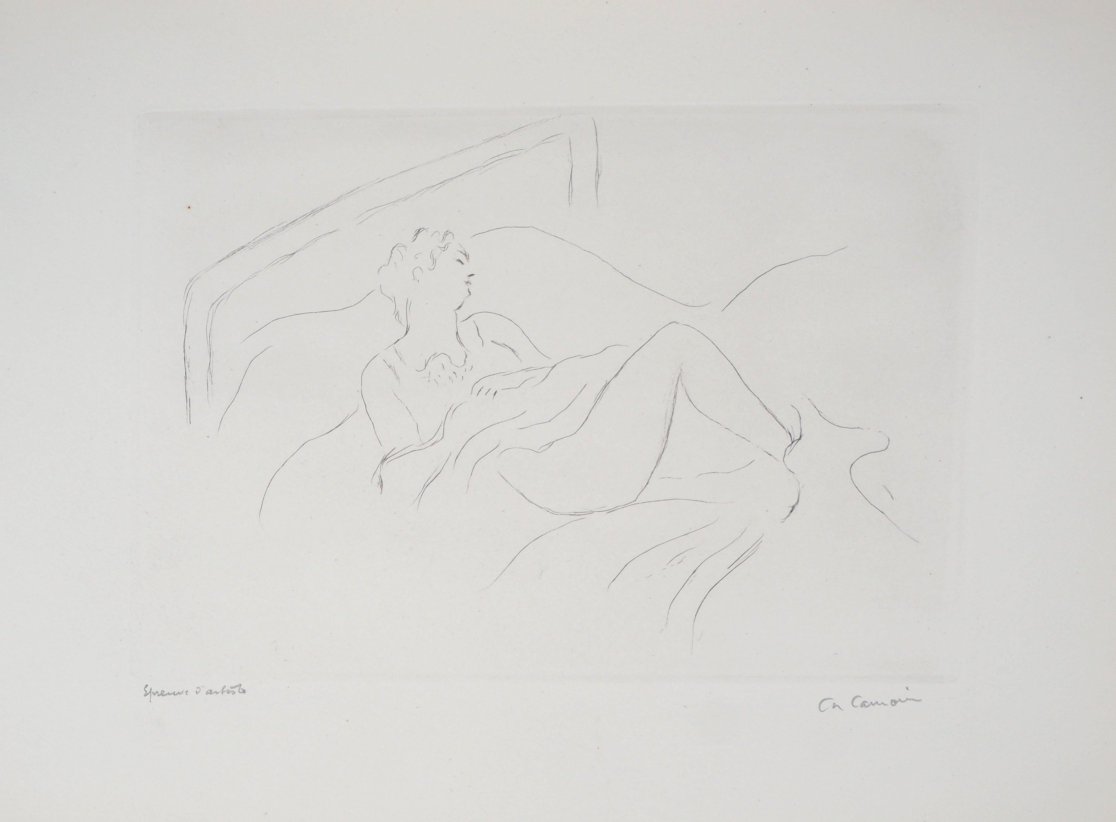 The Rest : Woman on a Bed - Original etching - Hand Signed