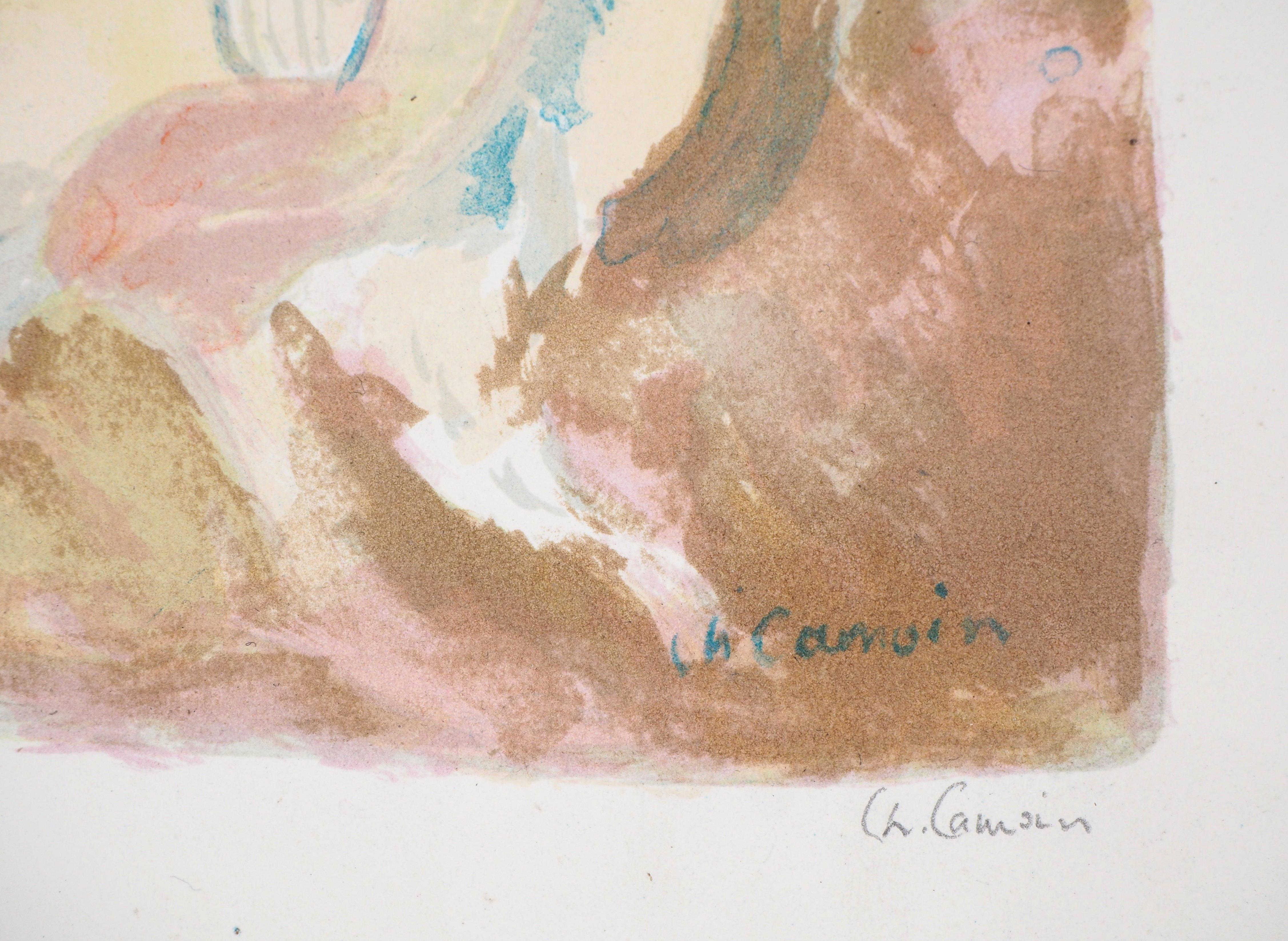 Wiping Nude - Litografía original - Firmada a mano - Print de Charles Camoin
