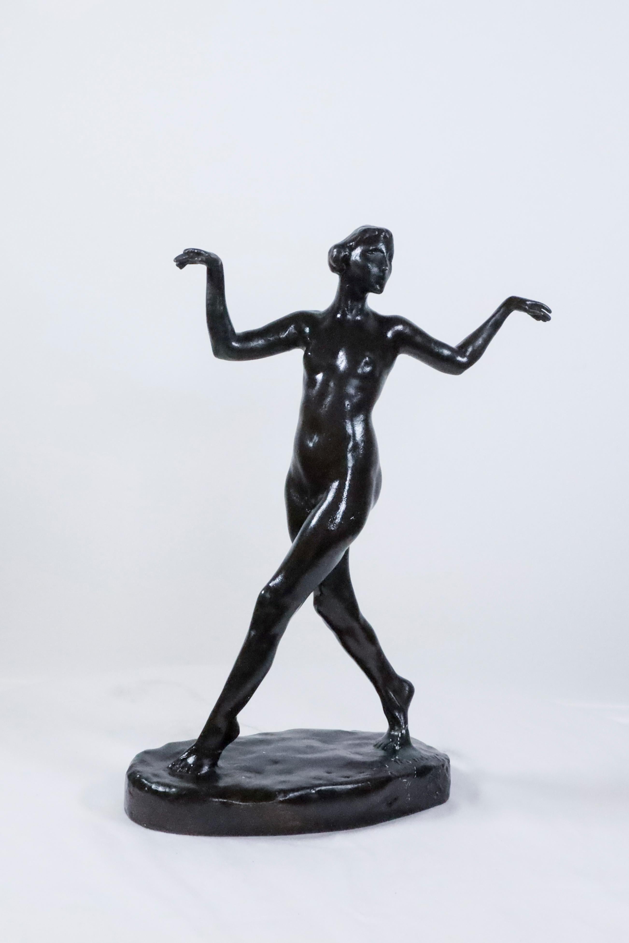 Charles Cary Rumsey Figurative Sculpture – Tanzende nackte Bronze einer Frau  "Femme Dansant, 1910"