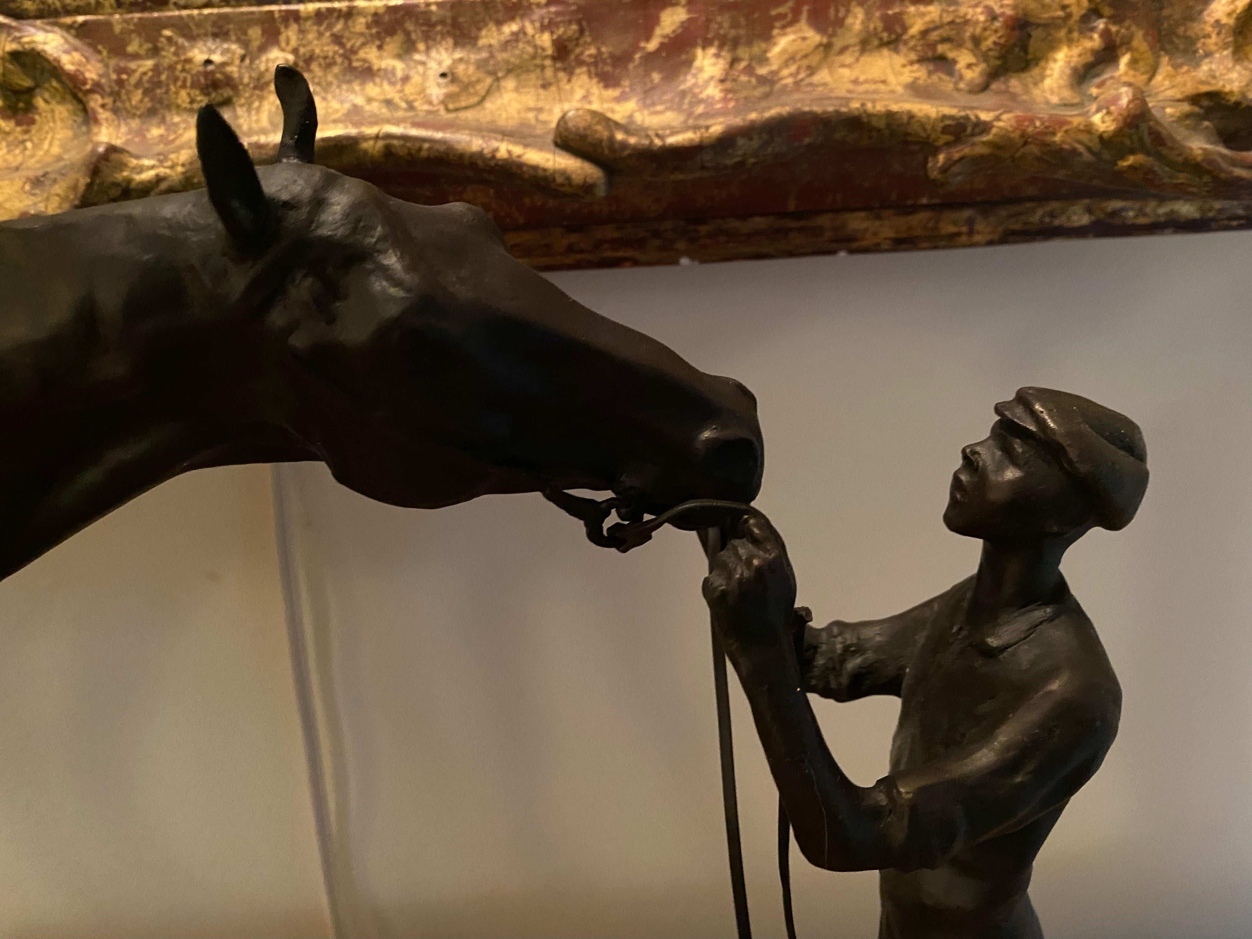 Good and Plenty, A Racehorse and his Groom - Sculpture by Charles Cary Rumsey