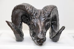 Antique Rams Head Sculpture in Bronze by Charles Rumsey