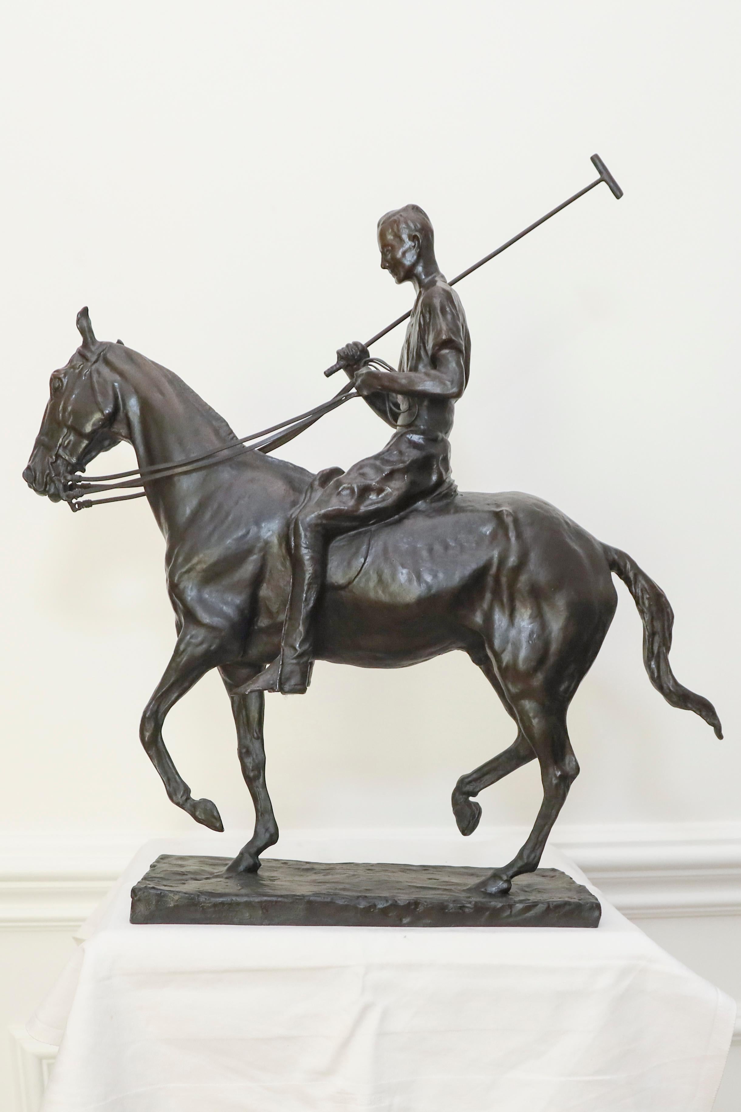  Sculpture of a Polo Player Harrison Tweed by Charles Rumsey - Gold Still-Life Sculpture by Charles Cary Rumsey